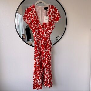 Bardot Fiesta Floral Print Red Maxi Ruffle Dress, Women’s 8